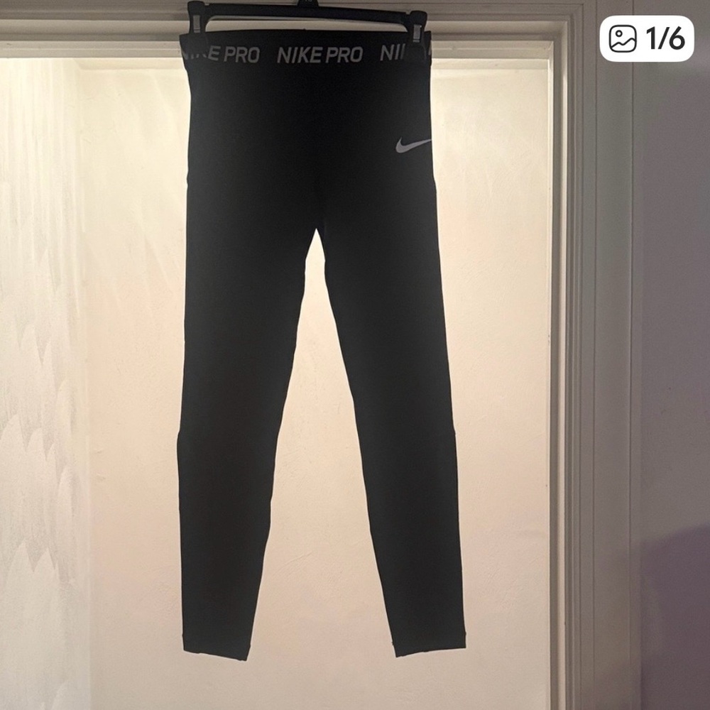 Nike Pro Black Leggings with White Swoosh for Women
